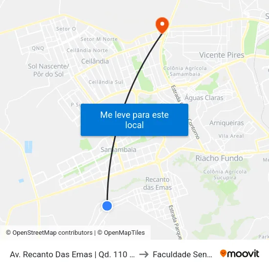 Av. Recanto Das Emas | Qd. 110 (Supermercado Quibom) to Faculdade Senac Taguatinga map