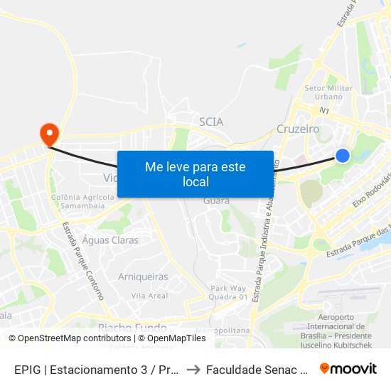 EPIG | Estacionamento 3 / Praça das Fontes to Faculdade Senac Taguatinga map