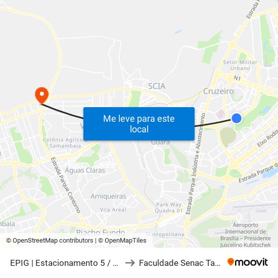 EPIG | Estacionamento 5 / SQSW 103 to Faculdade Senac Taguatinga map