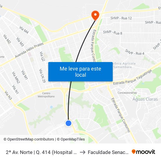 2ª Av. Norte | Q. 414 (Hospital Regional / EC 614) to Faculdade Senac Taguatinga map