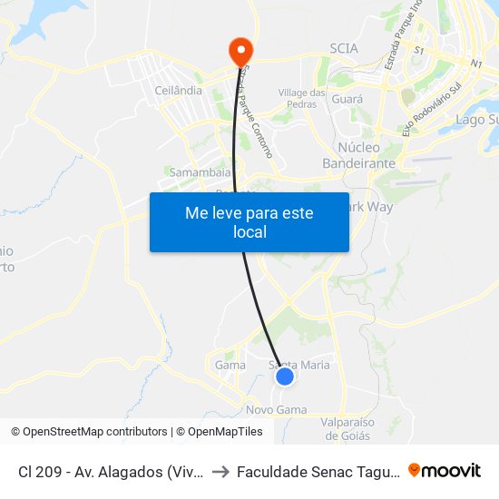 Cl 209 - Av. Alagados (Vivendas) to Faculdade Senac Taguatinga map