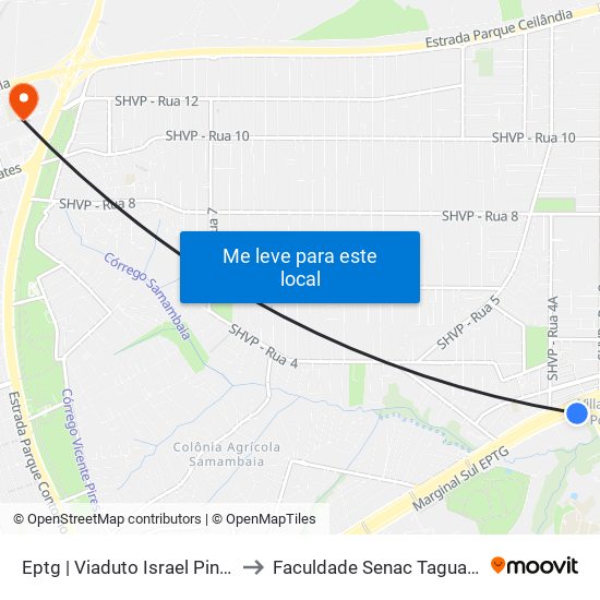 Eptg | Viaduto Israel Pinheiro to Faculdade Senac Taguatinga map