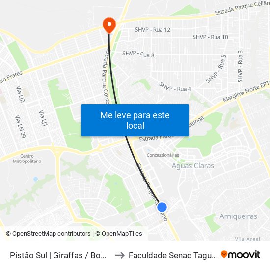 Pistão Sul | Giraffas / Bombeiros to Faculdade Senac Taguatinga map