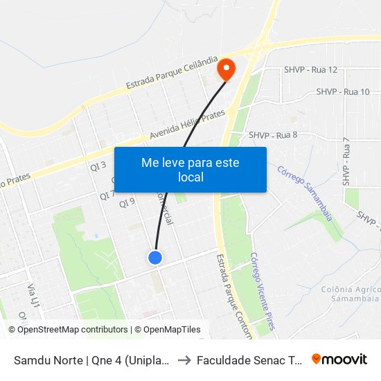 Samdu Norte | Qne 4 (Uniplan / Vivendas) to Faculdade Senac Taguatinga map