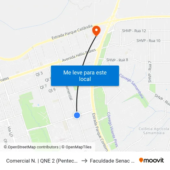 Comercial N. | QNE 2 (Pentecostes / Uniplan) to Faculdade Senac Taguatinga map