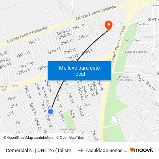 Comercial N. | QNE 26 (Talismã Supermercado) to Faculdade Senac Taguatinga map