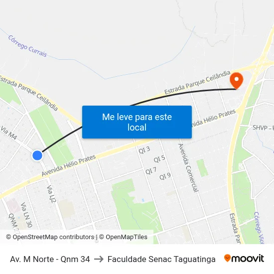 Av. M Norte - Qnm 34 to Faculdade Senac Taguatinga map