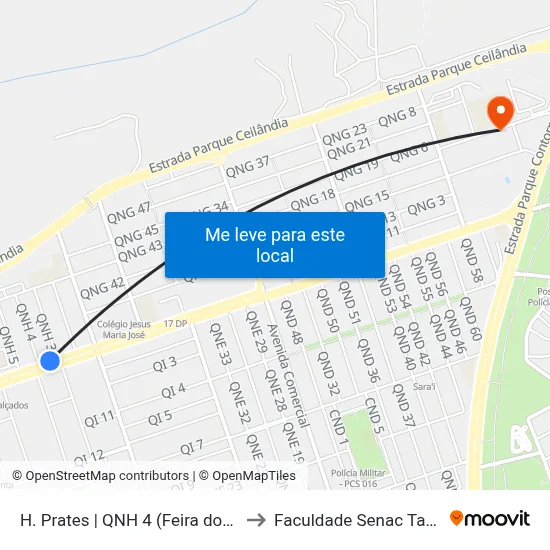 H. Prates | QNH 4 (Feira dos Goianos) to Faculdade Senac Taguatinga map
