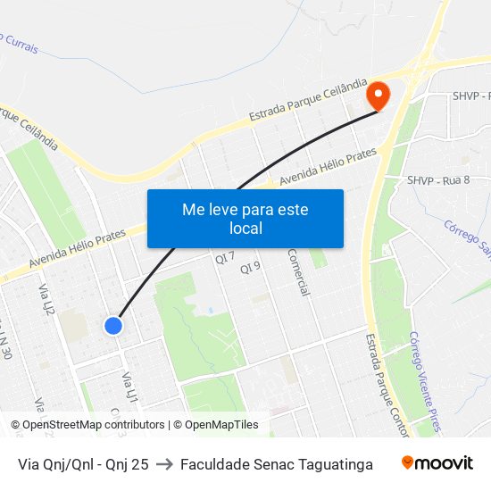 Via Qnj/Qnl - Qnj 25 to Faculdade Senac Taguatinga map