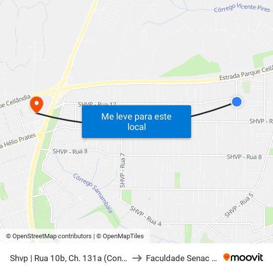 Shvp | Rua 10b, Ch. 131a (Cond. Summer Ville) to Faculdade Senac Taguatinga map