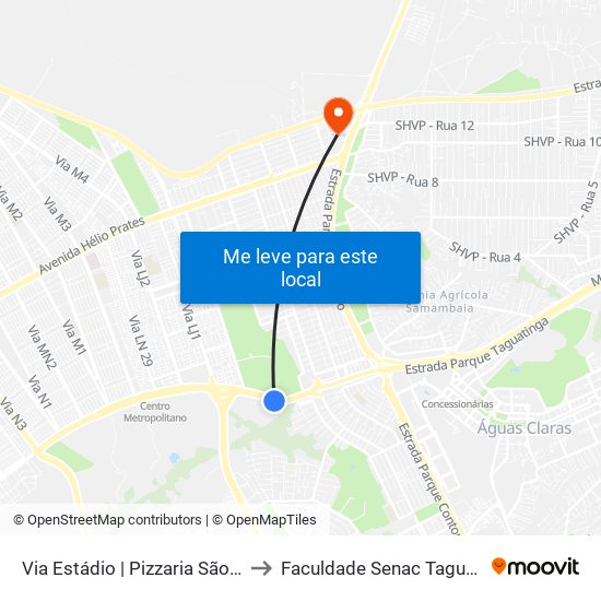 Via Estádio | Pizzaria São Paulo to Faculdade Senac Taguatinga map