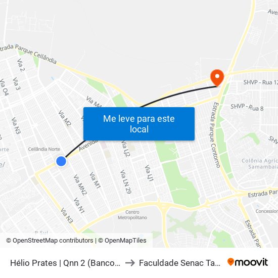 Hélio Prates | Qnn 2 (Banco Do Brasil) to Faculdade Senac Taguatinga map