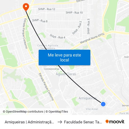 Arniqueiras | Administração Regional to Faculdade Senac Taguatinga map