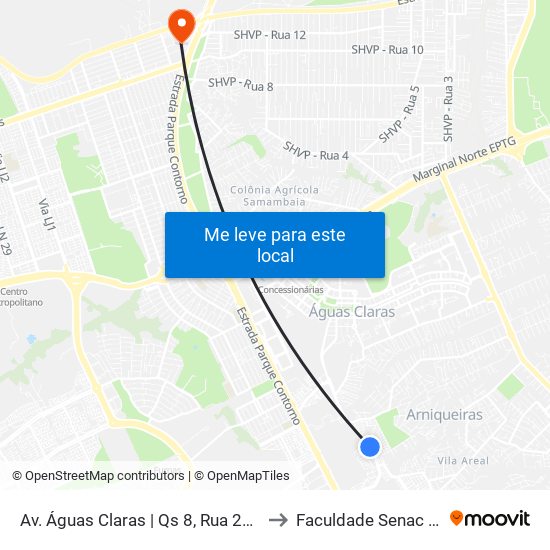 Av. Águas Claras | Qs 8, Rua 210 (Drogaria Phd) to Faculdade Senac Taguatinga map