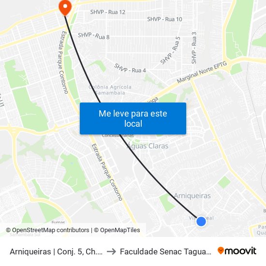 Arniqueiras | Conj. 5, Ch. 101 to Faculdade Senac Taguatinga map