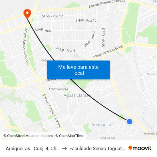 Arniqueiras | Conj. 4, Ch. 64 to Faculdade Senac Taguatinga map