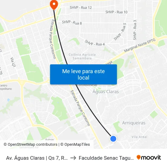 Av. Águas Claras | Qs 7, Rua 640 to Faculdade Senac Taguatinga map