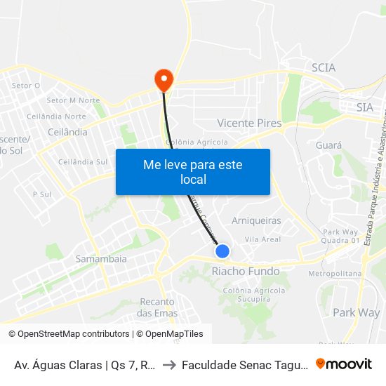 Av. Águas Claras | Qs 7, Rua 800 to Faculdade Senac Taguatinga map