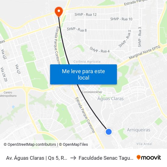 Av. Águas Claras | Qs 5, Rua 310 to Faculdade Senac Taguatinga map