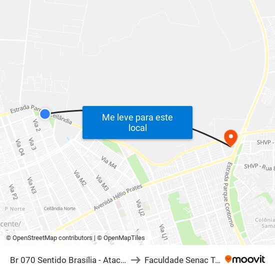 Br 070 Sentido Brasília - Atacadão Dia A Dia to Faculdade Senac Taguatinga map