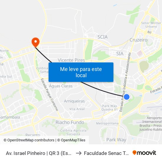 Av. Israel Pinheiro | QR 3 (Escola Classe 2) to Faculdade Senac Taguatinga map