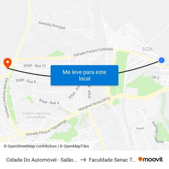 Cidade Do Automóvel - Salão Do Automóvel to Faculdade Senac Taguatinga map