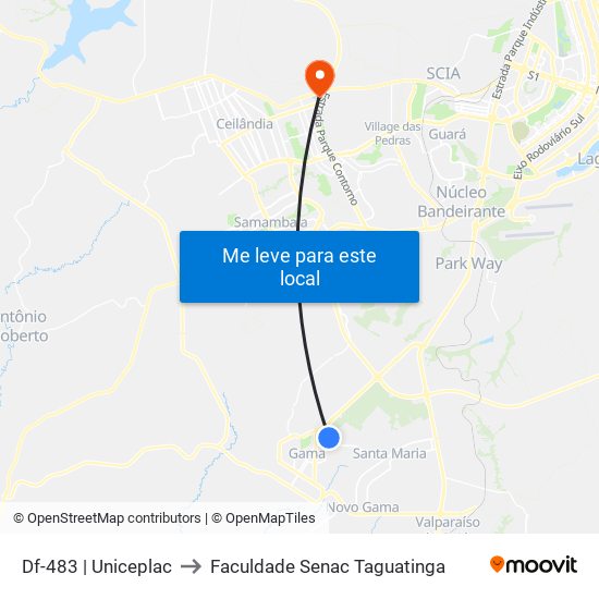 Df-483 | Uniceplac to Faculdade Senac Taguatinga map