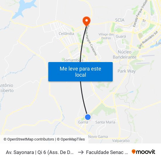 Av. Sayonara | Qi 6 (Ass. De Deus Gama Leste) to Faculdade Senac Taguatinga map