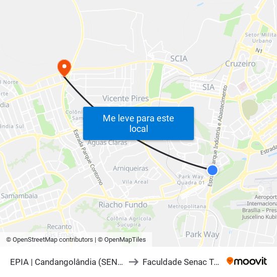 EPIA | Candangolândia (SENTIDO GOIÁS) to Faculdade Senac Taguatinga map