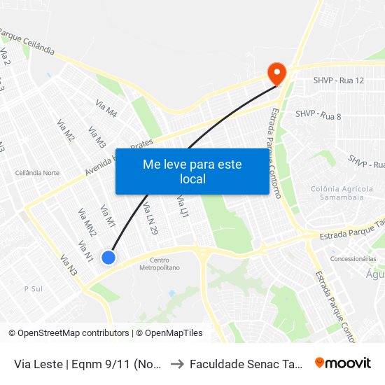 Via Leste | Eqnm 9/11 (Nossa Casa) to Faculdade Senac Taguatinga map