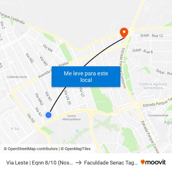 Via Leste | Eqnn 8/10 (Nossa Casa) to Faculdade Senac Taguatinga map
