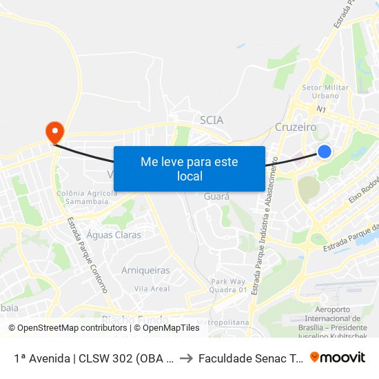 1ª Avenida | CLSW 302 (OBA / Pizza César) to Faculdade Senac Taguatinga map