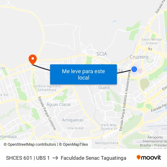 SHCES 601 | UBS 1 to Faculdade Senac Taguatinga map