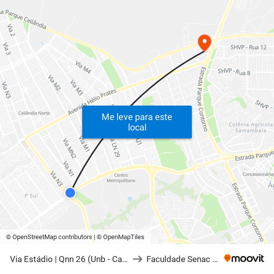 Via Estádio | Qnn 26 (Unb - Campus Ceilândia) to Faculdade Senac Taguatinga map