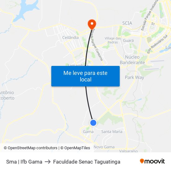 Sma | Ifb Gama to Faculdade Senac Taguatinga map