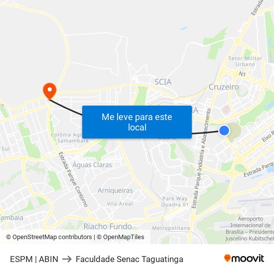 ESPM | ABIN to Faculdade Senac Taguatinga map