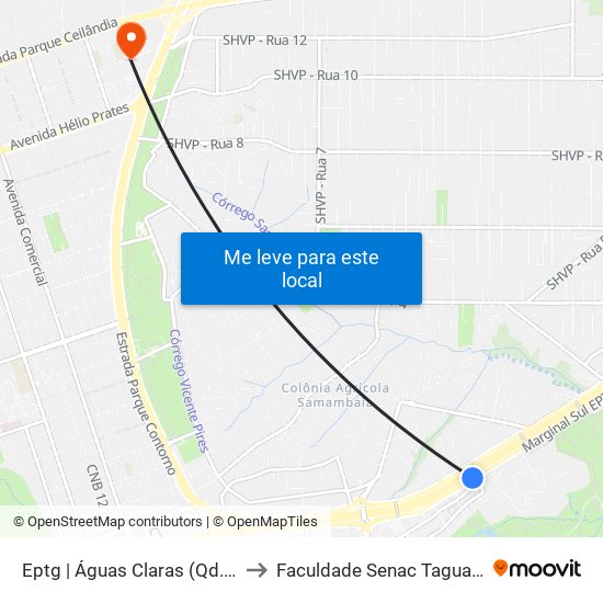 Eptg | Águas Claras (Qd. 107) to Faculdade Senac Taguatinga map