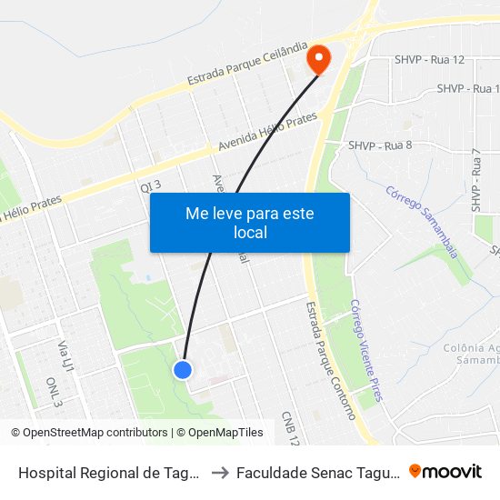 Hospital Regional de Taguatinga to Faculdade Senac Taguatinga map