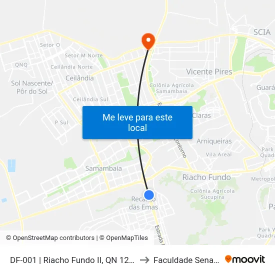 DF-001 | Riacho Fundo II, QN 12D (Passarela da Unire) to Faculdade Senac Taguatinga map