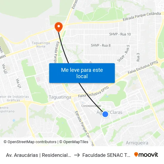 Av. Araucárias | Residencial Via Azaleas to Faculdade SENAC Taguatinga map