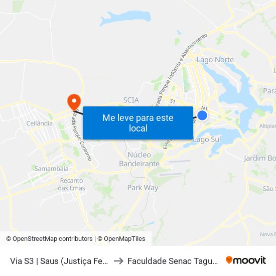 Via S3 | Saus (Justiça Federal) to Faculdade Senac Taguatinga map