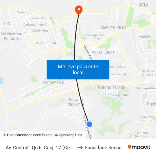 Av. Central | Qc 6, Conj. 17 (Centro De Saúde N° 4) to Faculdade Senac Taguatinga map