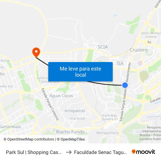 Park Sul | Shopping Casa Park to Faculdade Senac Taguatinga map