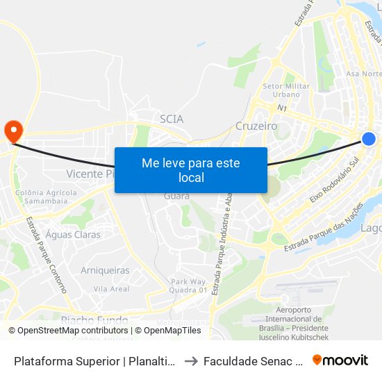 Plataforma Superior | Planaltina / Arapoangas to Faculdade Senac Taguatinga map