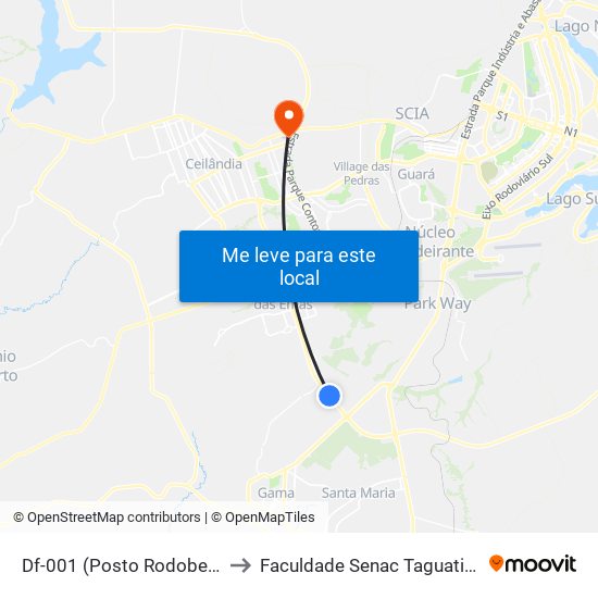 Df-001 (Posto Rodobello) to Faculdade Senac Taguatinga map