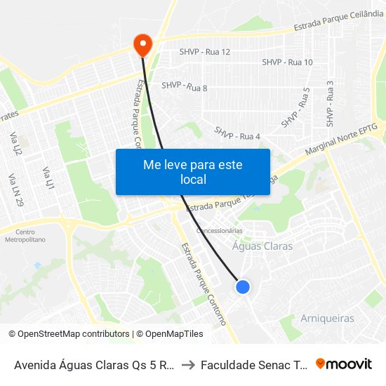 Avenida Águas Claras Qs 5 Rua 400, 2-286 to Faculdade Senac Taguatinga map
