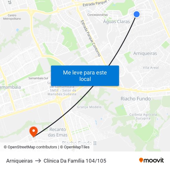 Arniqueiras to Clínica Da Família 104/105 map