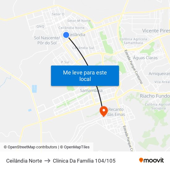 Ceilândia Norte to Clínica Da Família 104/105 map