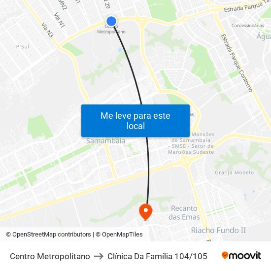 Centro Metropolitano to Clínica Da Família 104/105 map