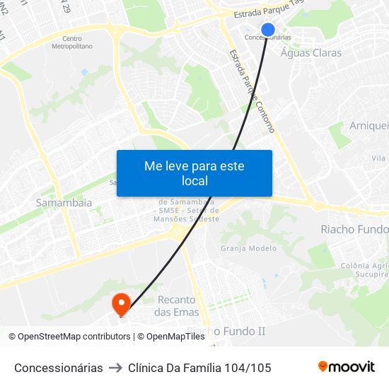 Concessionárias to Clínica Da Família 104/105 map